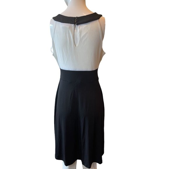 EN Focus Women Colorblock Sheath Dress Floral Sequin Back Keyhole Black White 10 - Picture 2 of 7